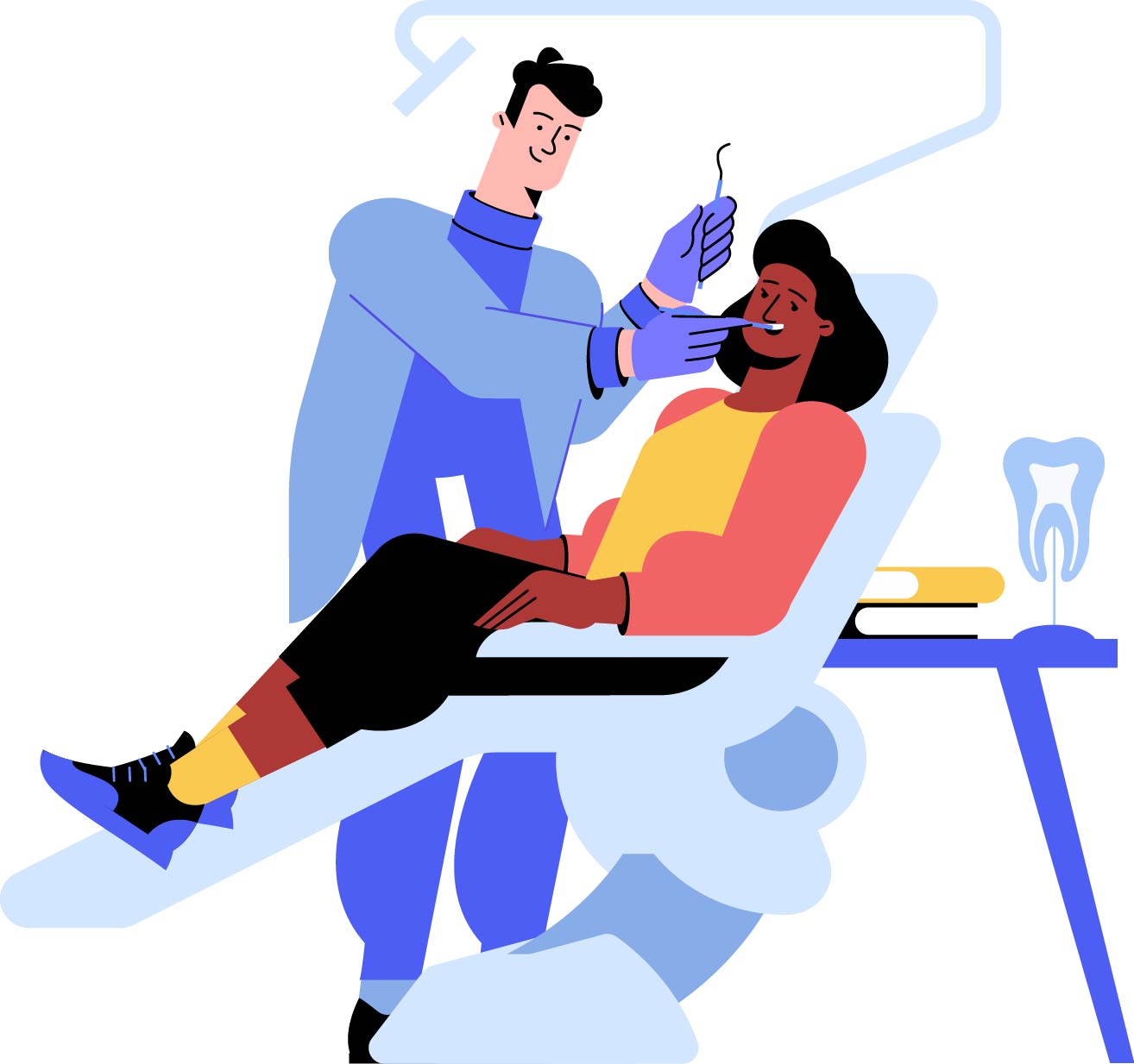 Illustration of a dentist working on a patient.